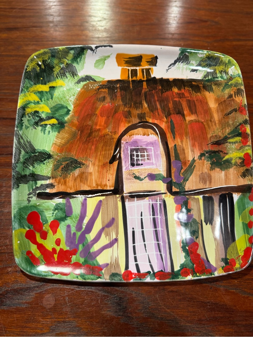 Vintage Italian hand painted square plate by Christina Forti